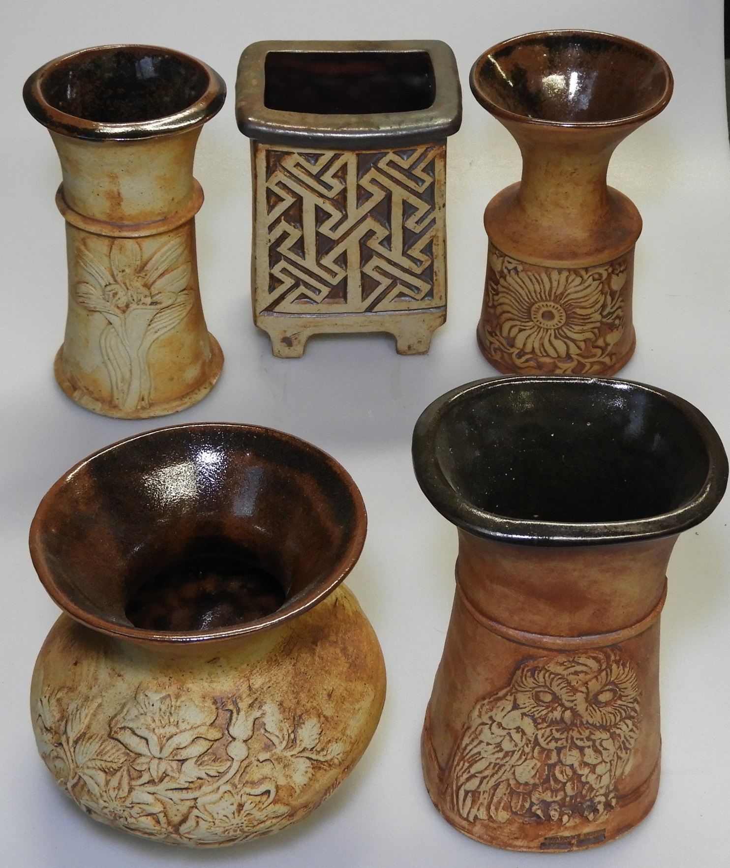 QUANTOCK POTTERY 5 VASES