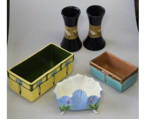 PAIR LOVATTS DAISY VASES, 2 EICHWALD TROUGHS & WATER LILY TROUGH  