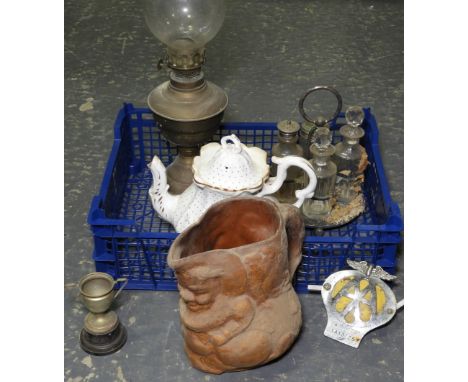 OIL LAMP, CONDIMENT SET & COALPORT & JUG 