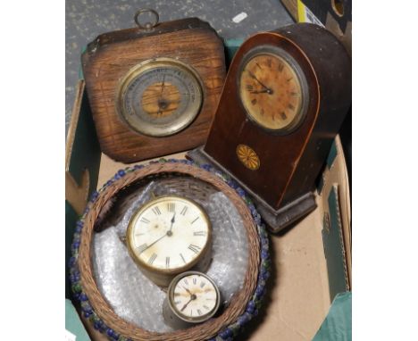 3 MANTLE CLOCKS & A BAROMETER 