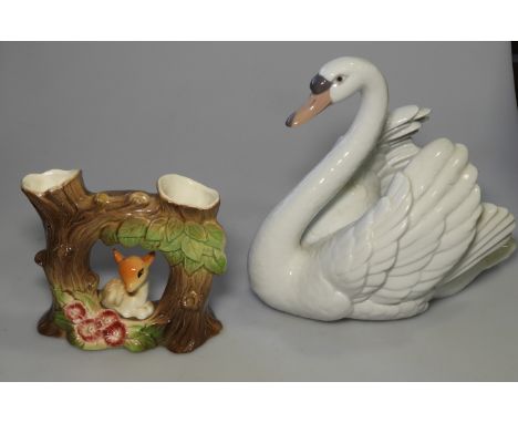LLADRO SWAN & EASTGATE FAUNA ROYAL DOUBLE SPILL VASE  