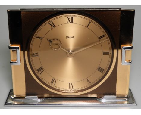 FERRANTI ART DECO GLASS & CHROME ELEC MANTEL CLOCK 