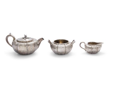 A VICTORIAN SILVER THREE PIECE TEA SERVICE, London c.1839, maker's mark of William Bateman &amp; Daniel Ball, comprising: a t