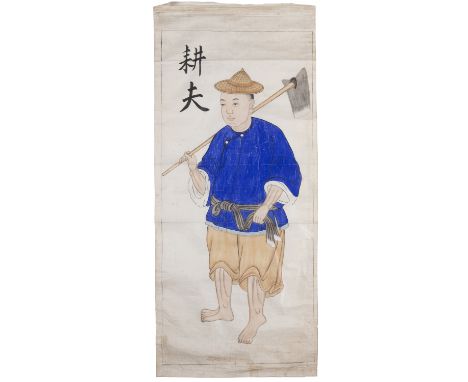 CHINESE SCHOOL (19TH CENTURY)FIGURAL STUDIESA set of six, watercolour on silk scroll, 85 x 39 cm 