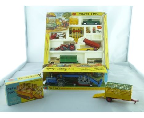 A CORGI TOYS AGRICULTURAL GIFT SET NO.5 containing Massey Ferguson 165 tractor and shovel, skip and churn attachment, tandem 