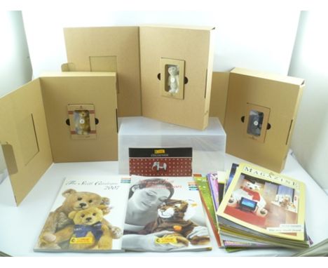 FOUR STEIFF CLUB TEDDY BEARS 1999 (blond - replica 1922), 2000 (black), 2001 (white), 2002 (Cinnamon), each 7cm, in original 