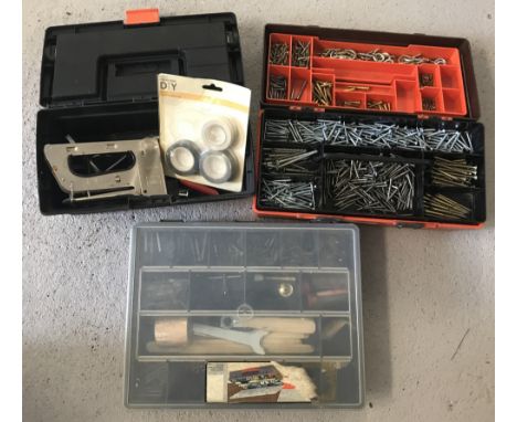 2 tool boxes and 1 case containing assorted tools and screws.  