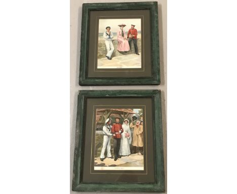 2 framed and glazed coloured vintage military themed prints.  "Rejected" and "Wedding Bells". Picture size apprx. 25.5cm x 20
