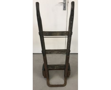 A vintage wooden framed sack barrow.   Approx. 105cm tall x