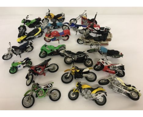 20 models of vintage and modern motorcycles.  To include examples of Yamaha, Triumph, Honda, Suzuki and Indian. 