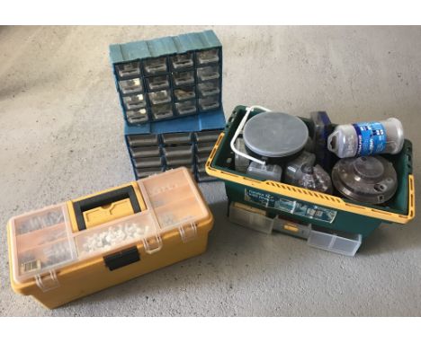 2 sets of miniature drawers &amp; 2 tool boxes containing a quantity of assorted tools and accessories.  