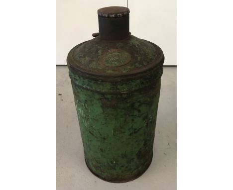 A vintage 25 litre Castrol Limited circular oil can painted green.   Approx. 58cm tall.