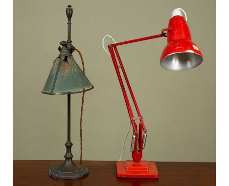 A red anglepoise lamp  by Herbert Terry and a further table lamp (2)Both in poor condition and in need of re-wiring