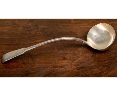 A Victorian silver fiddle pattern soup ladle, 32.5cm long, approximately 240 grams in weightMinor marks and tarnish