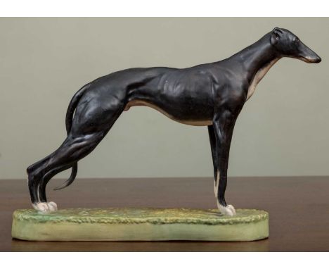 A Studio D. R. B. (Malvern) Ltd bone china model of a greyhound modelled by Dave Scyner, Limited Edition No. 12 (Black) of 25