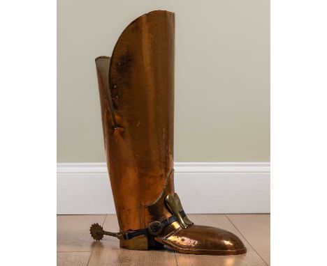 A mid 20th century copper stick stand in the form of a boot, 58cm highMinor marks, dents and scratches overall due to use, ot