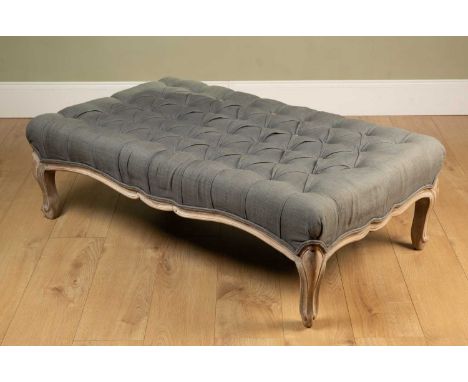 A graham &amp; green button upholstered stool with cabriole legs, 120cm wide x 74cm deep x 38cm highOverall wear, some scratc