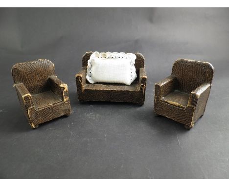 An Art Deco dolls house three piece suite 