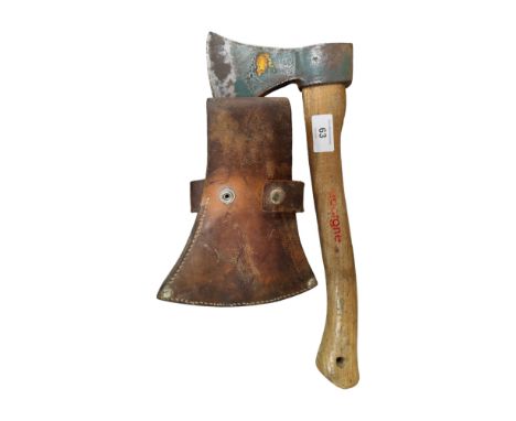 OLD FIREMANS AXE &amp; SHEATH 