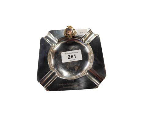 CIRCUT OF IRELAND TRIAL 1955 ASHTRAY WITH ENAMEL ULSTER AUTOMOBILE CLUB MEDAL