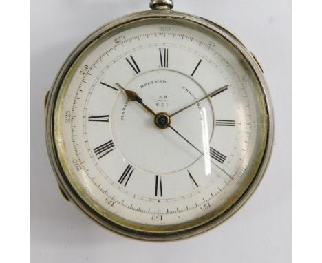 A Victorian silver marine chronograph watch, with keywind and white enamel Roman numeric dial, marked 56/651, with gold hands