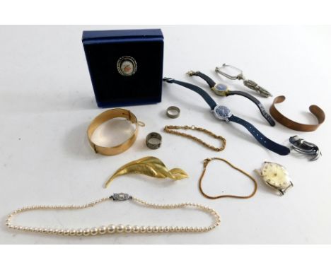 A group of costume jewellery, comprising Timex gent's wristwatch, Roxedo gent's wristwatch, silver dress rings, Art Deco styl