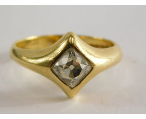 A diamond set single stone ring, set with cushion shaped old mine cut diamond, approximately 5.7 x 5.5 x 4.6mm, totally appro