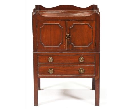 A George IV mahogany tray-top commode, on moulded square legs with drawer-front, 78cm h; 46 x 56cm  Unconverted. Pleasing old