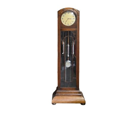 An oak longcase clock, 1930s, pendulum and three weights, 193cm h  Good condition