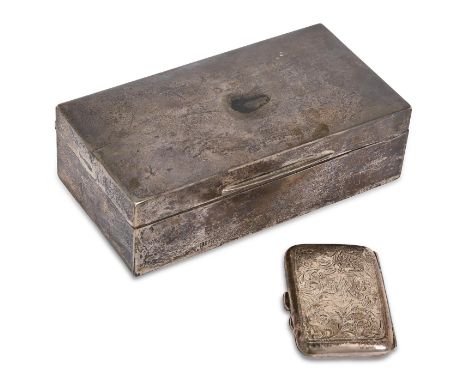 A George V silver cigarette box, cedar lined, 17cm w, by The Goldsmiths &amp; Silversmiths Co Ltd, London 1919 and a silver c