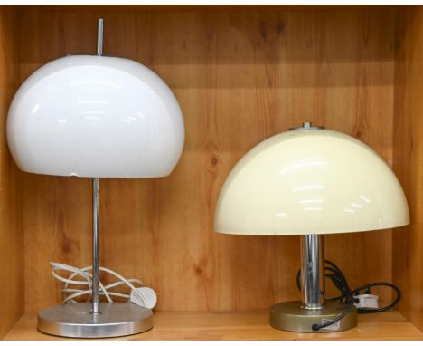A mid century table lamp with white plastic shade, 57cm h and a contemporary mushroom table lamp with plastic shade, 39cm h