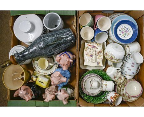 Miscellaneous 19th C and later ceramics, including a set of four green glazed cabbage leaf plates, Colclough bone china part 