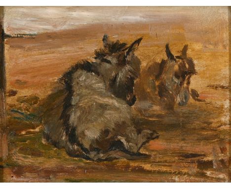 Attributed to William Huggins (1820-1884) - Study of Donkeys, oil stretch on panel, 13 x 17cm  Good condition, panel not spli