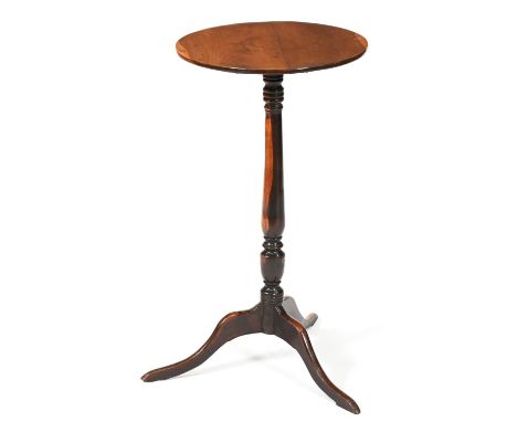 A George III yew wood tripod table, with tilt top, 70cm h, 38cm diam  Top original to base, pleasing old colour and patina, l