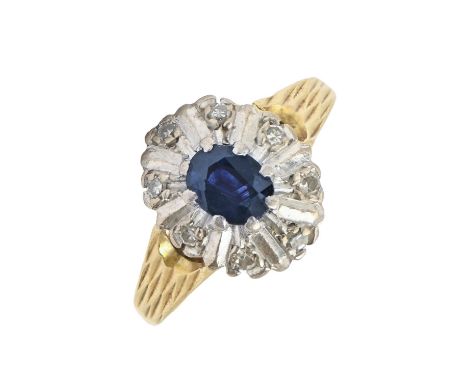 A sapphire and diamond ring, in 18ct gold, 3.2g, size H  Sapphire free from scratches, light wear scratches to hoop