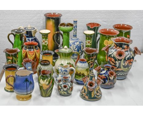 A collection of Torquay ware, first half 20th c, glazed in green, yellow and blue slip,&nbsp;to include&nbsp;Watcombe, Allerv