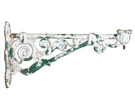 A Victorian ornamental cast iron lantern-bracket, 38 x 70cm, painted  Paint chipped and flaking, iron undamaged