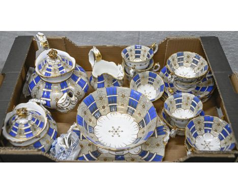 A Samuel Alcock porcelain tea service, c1840, teapot and cover 19cm h, overglaze pattern no 6710 (23)  Some cracks