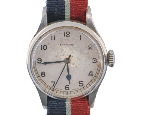 A WWI Longines British Air Ministry issue pilot's or navigator's wristwatch, 1940, case back marked AM 6B/159 11458/40, 32mm 