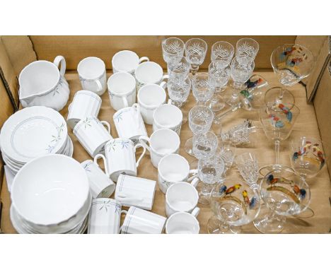 A Royal Worcester Green Bamboo pattern coffee service, late 20th c, printed mark and miscellaneous glassware to include a set