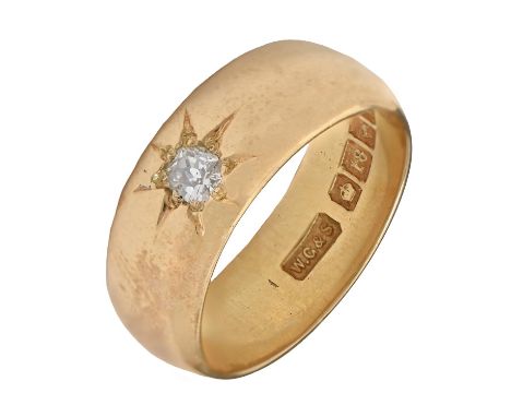 A diamond ring, with old cut diamond, gypsy set, in 18ct gold, Birmingham 1920, 12g, size R  Good condition