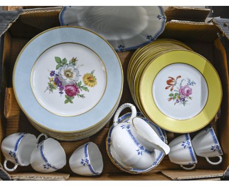 A Royal Crown Derby Grenville pattern tea service, plate 27cm diam, printed mark and two sets of continental porcelain desser