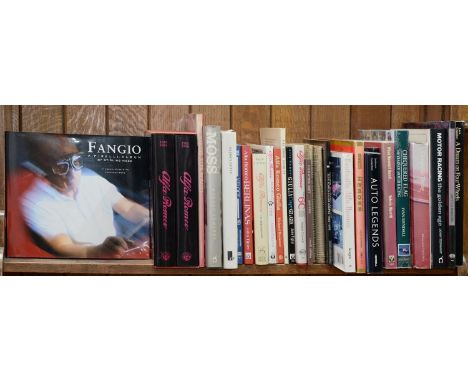 Books. Three-quarters of a shelf of automobilia, late 20th c, including Stirling Moss Alfa Romeo 1910-1996, two volume set, d