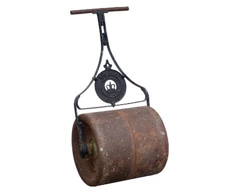 A Victorian iron 'NEW CROWN GARDEN LAWN ROLLER', 112cm h, roller width 48cm  handle replaced