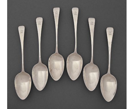 A set of six George III silver dessert spoons, Old English pattern, crested, by Richard Crossley &amp; George Smith, London 1