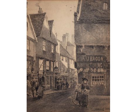 Thomas William Hammond (1854-1935) - Bridlesmith Gate Nottingham 1882, signed and dated, pencil and charcoal, 55.5 x 42cm  Go