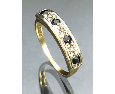 9ct Gold Hallmarked ring set with Sapphires and illusion set diamonds approx size 'O'