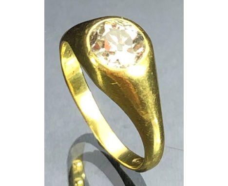 18ct Gold ring set with a single Old Mine Cut Diamond the round, faceted diamond, est weight 0.75 - 1ct; ring size approx 'N'