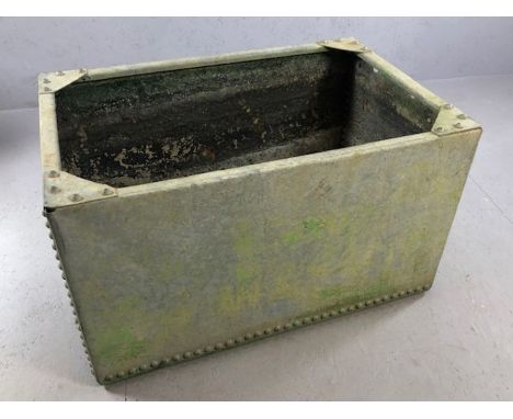 Large vintage galvanised metal rectangular tank / planter, approx 90cm x 59cm x 52cm