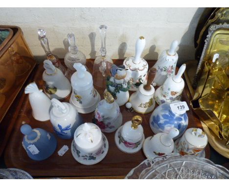 A Tray of Ceramic Bells to Include Wedgwood, Aynsley, Royal Grafton Etc